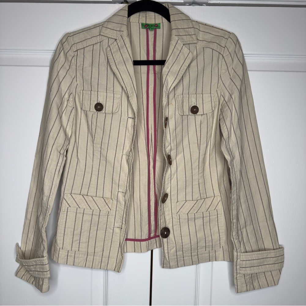 Tibi Women’s Striped Cotton Blazer‎ Jacket Beige Brown Button Front Size 2 - Picture 8 of 12